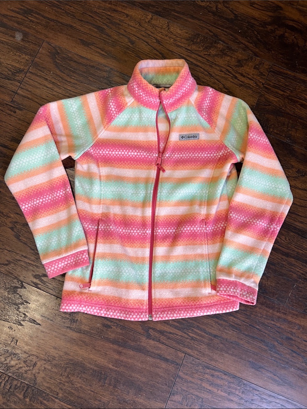 Columbia girls colorful strip full zip fleece jacket M